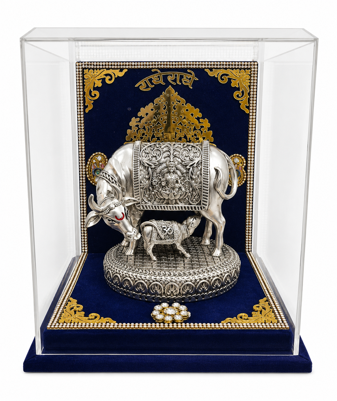 ChatGPT Image Jun 17, 2026, 02_18_54 PM Kamdhenu Cow & Calf Premium Silver Frame Showpiece with Acrylic Case - Image 1