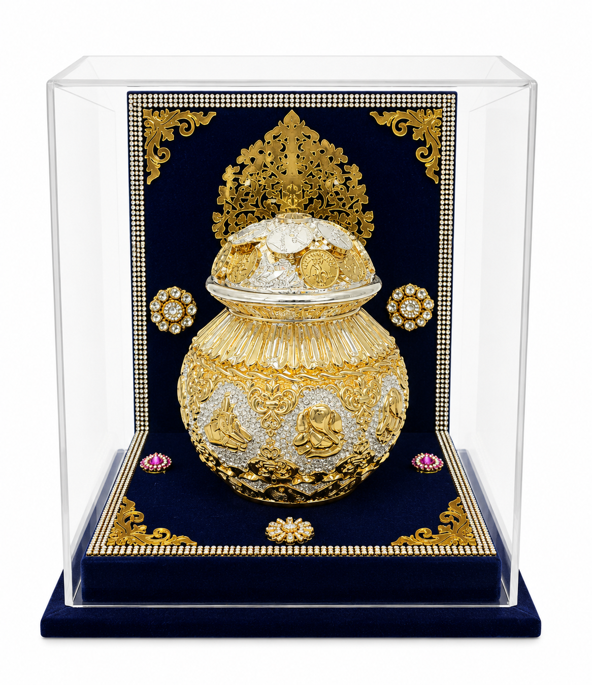 ChatGPT Image Jun 17, 2026, 02_35_34 PM Premium Gold & Silver Finish Decorative Kalash with Acrylic Display Case - Image 1