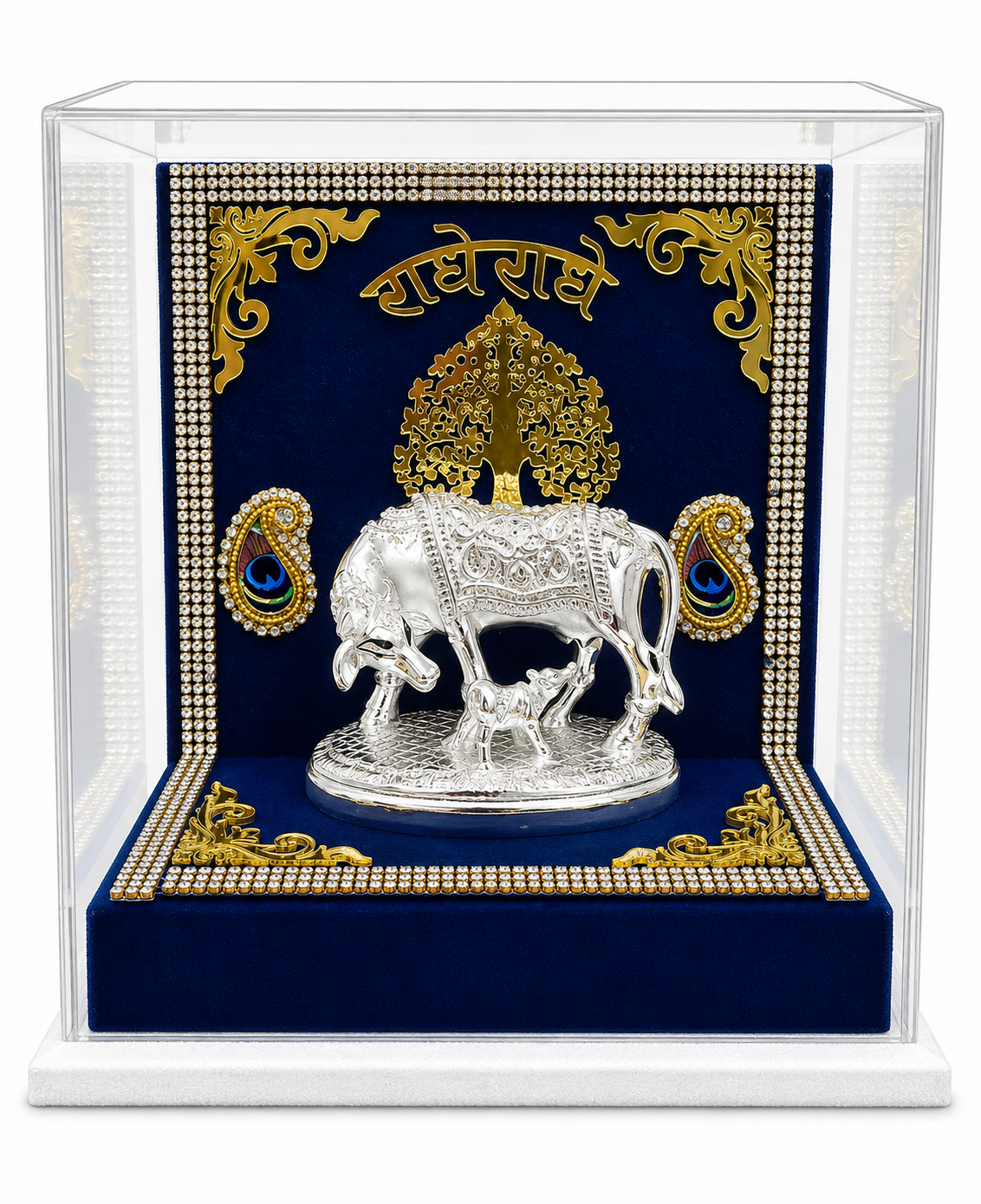 ChatGPT Image Jun 17, 2026, 03_11_56 PM Premium Kamdhenu Cow & Calf Silver Plated Showpiece with Acrylic Display Case - Image 1