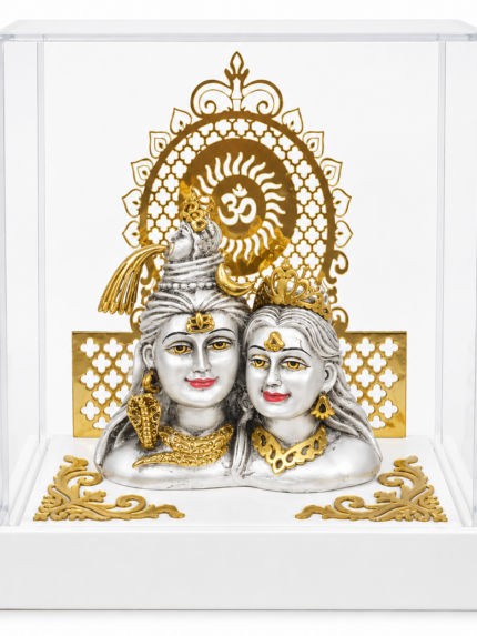 Premium Shiv Parvati Silver Plated Idol with Acrylic Display Case
