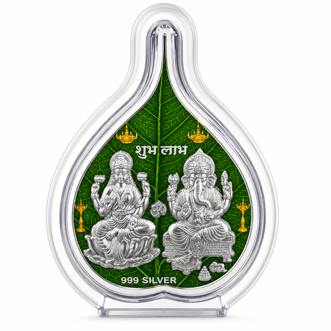 ChatGPT Image Jun 18, 2026, 07_00_12 PM 999 Silver Shubh Labh Lakshmi Ganesh Leaf Frame – Premium Spiritual Decorative Showpiece - Image 1